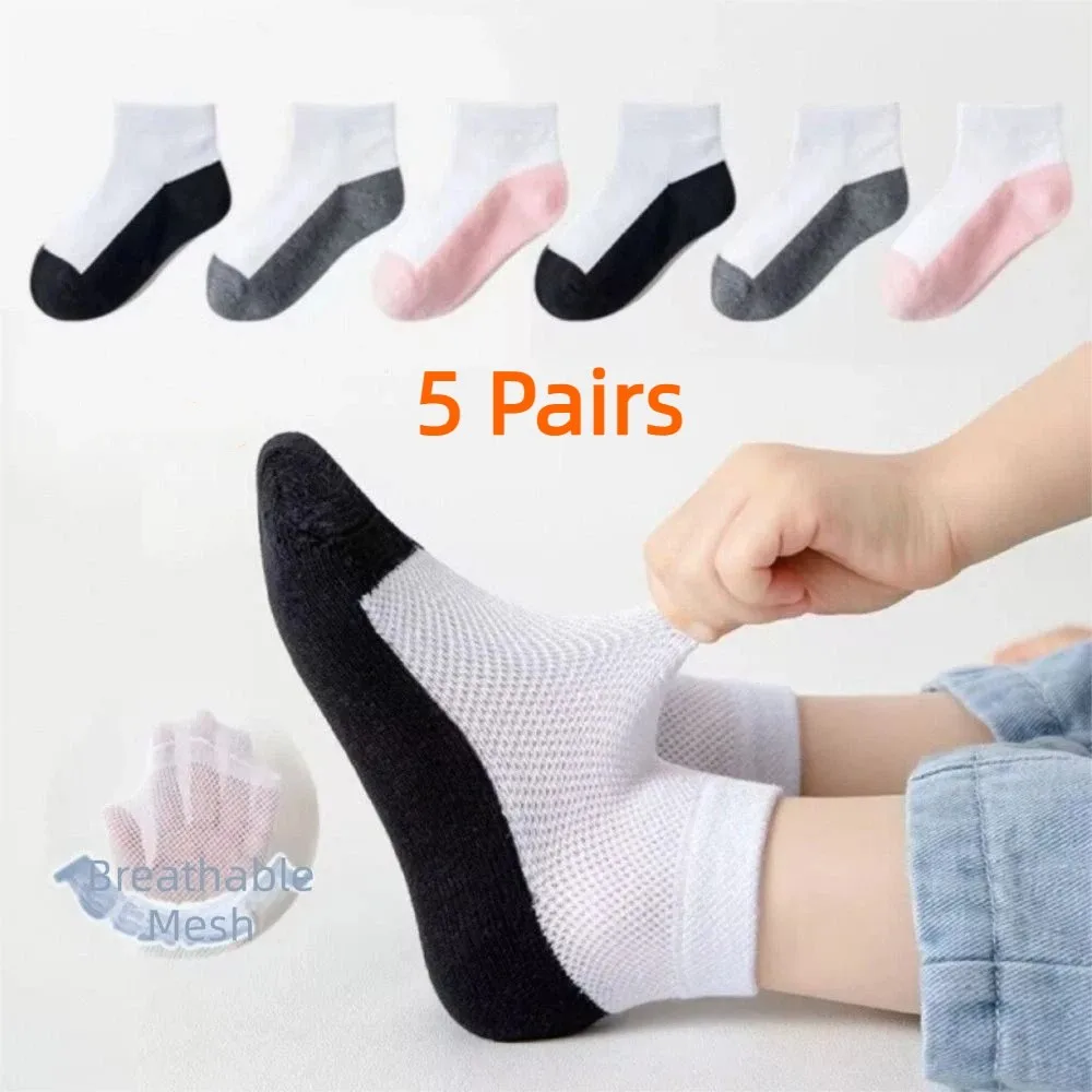 5 pairs Comfortable Soft Children Socks 2-12 Years short Tube Spring Summer Socks Thin Mesh Anti-Slip Kids Socks Teen Student