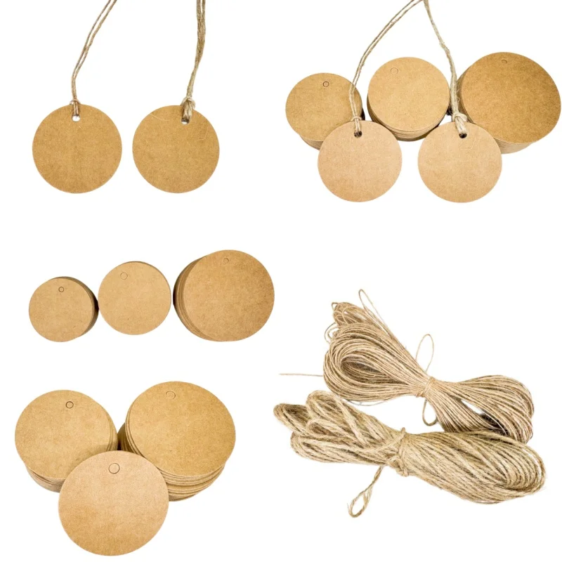 Blank Round Kraft Paper Hang Tags Labels for Garment Clothes Product Price Marks Food Luggage Bag Gift Box Paperboard Cards