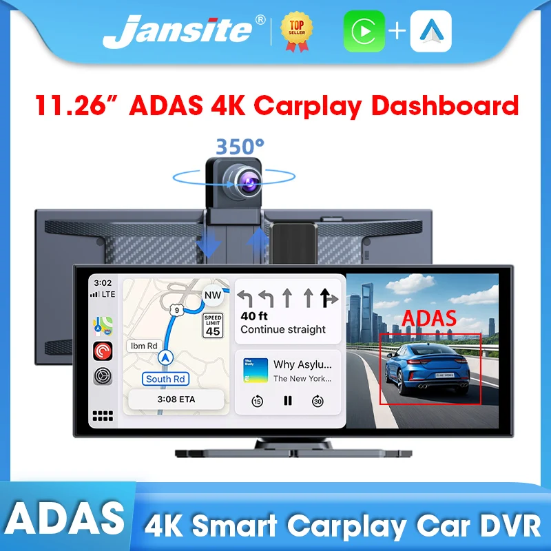 

Jansite 11.26" ADAS Car DVR 4K Dash cam Rotatable Front Camera Carplay Android Auto Dual Lens Registrar AI Voice Action Camera
