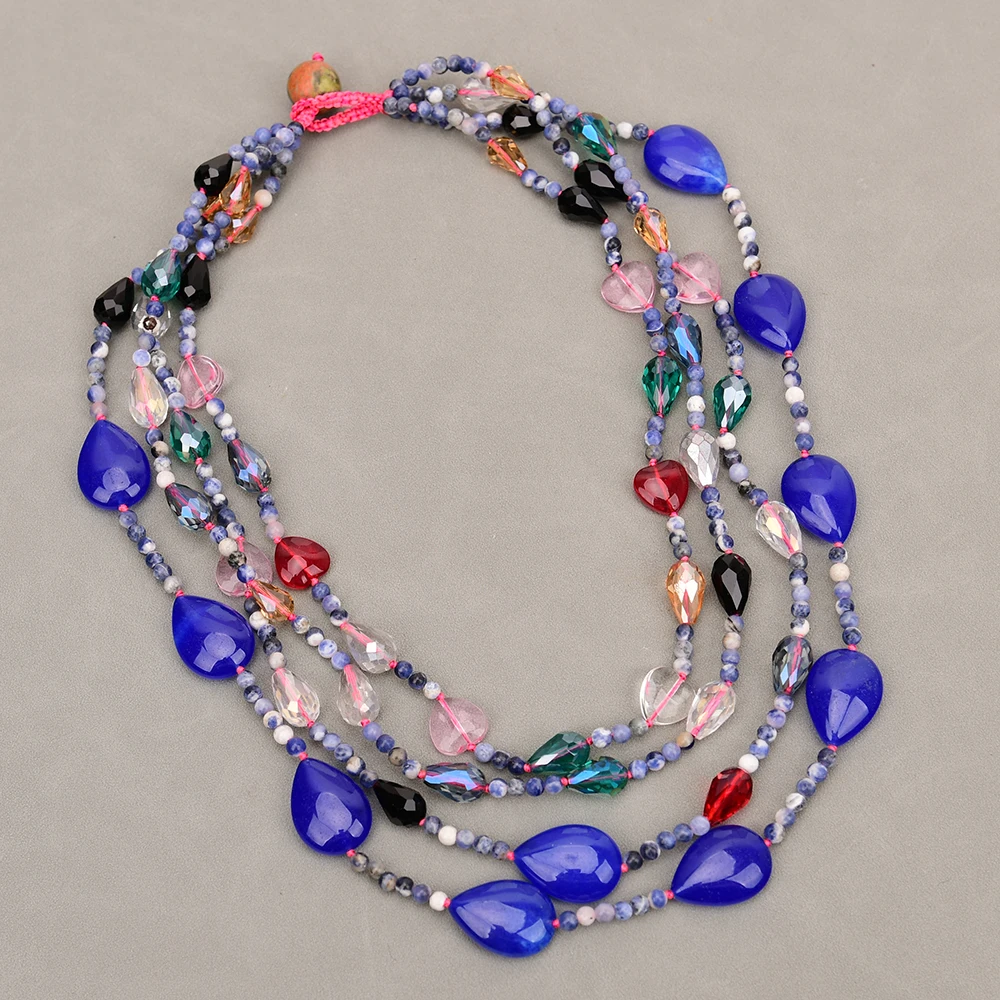 APDGG A127 Handmade 4 Rows Natural Mix Stone Jade Crystal Agate Multi Strands Necklace