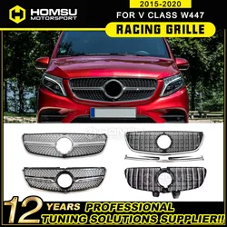 Grille de course de pare-chocs avant pour Vito, grille en diamant, noir et argent, 660 O, classe V, W447, V260, V250, 2015-2023y