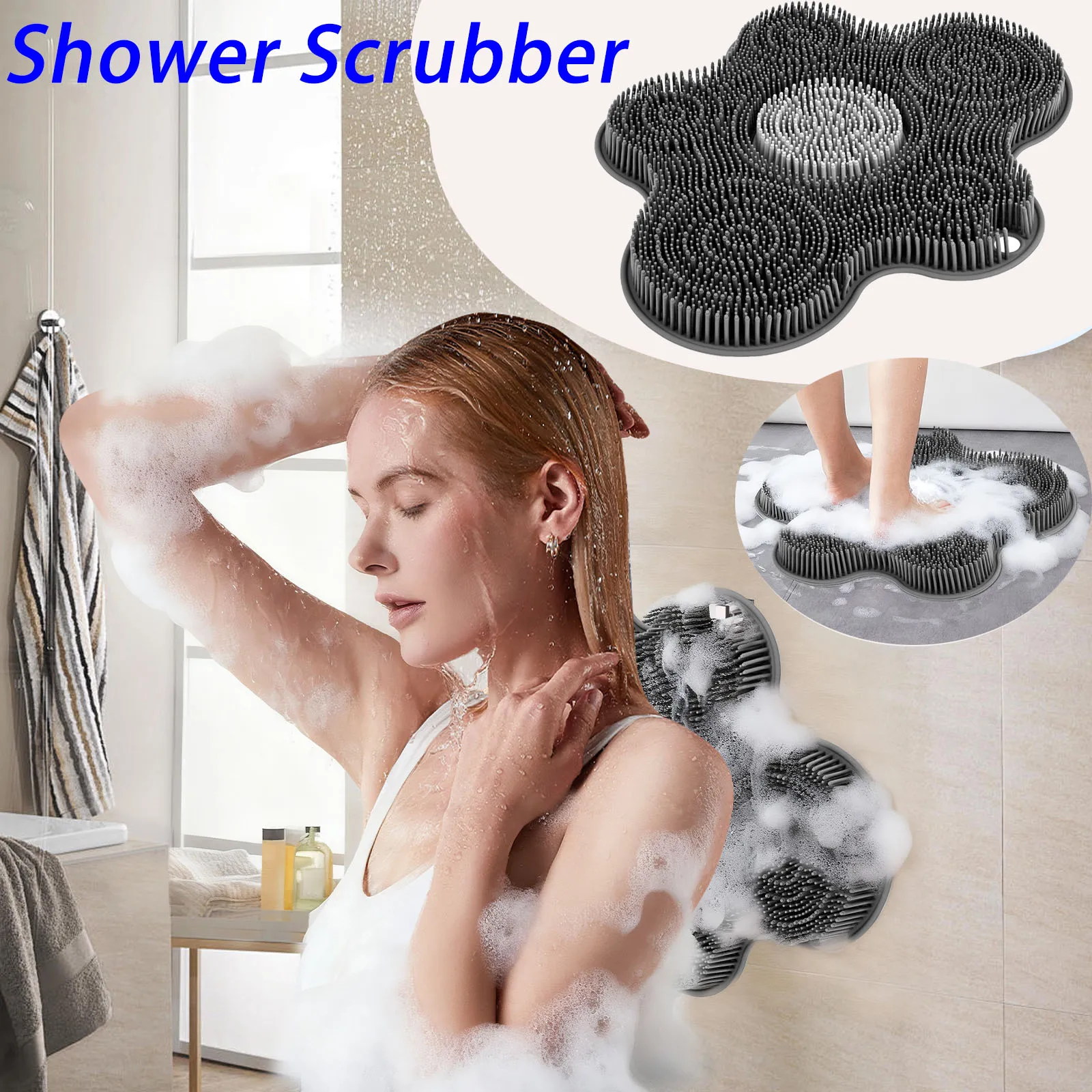 Bad Dusche Fuß Wäscher Rutschfeste Silikon Fuß zurück Wäscher Matte Massage Pad mit Spiegel Saugnapf Peeling Pinsel Pad
