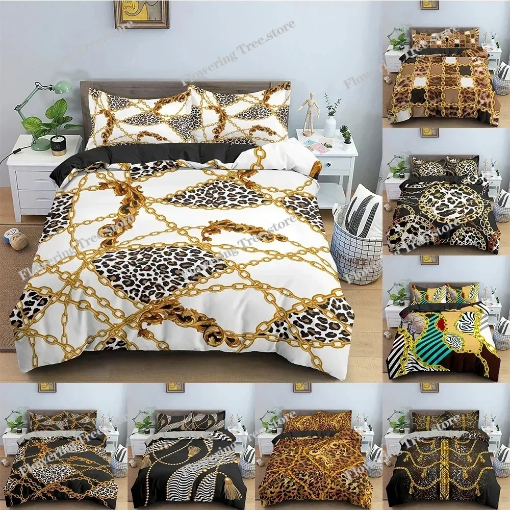 Gold Chains Duvet Cover Leopard Pattern Bedding Set Comforter Covers For Bedroom Twin King Size Soft Quilt Cover Home Textile