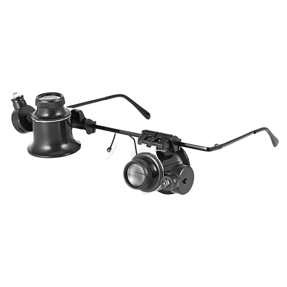 

Close Range With LED Lights Magnifier Watch Repair 20X Magnifier Jeweler Inspect Tool Double Eye Glasses Type