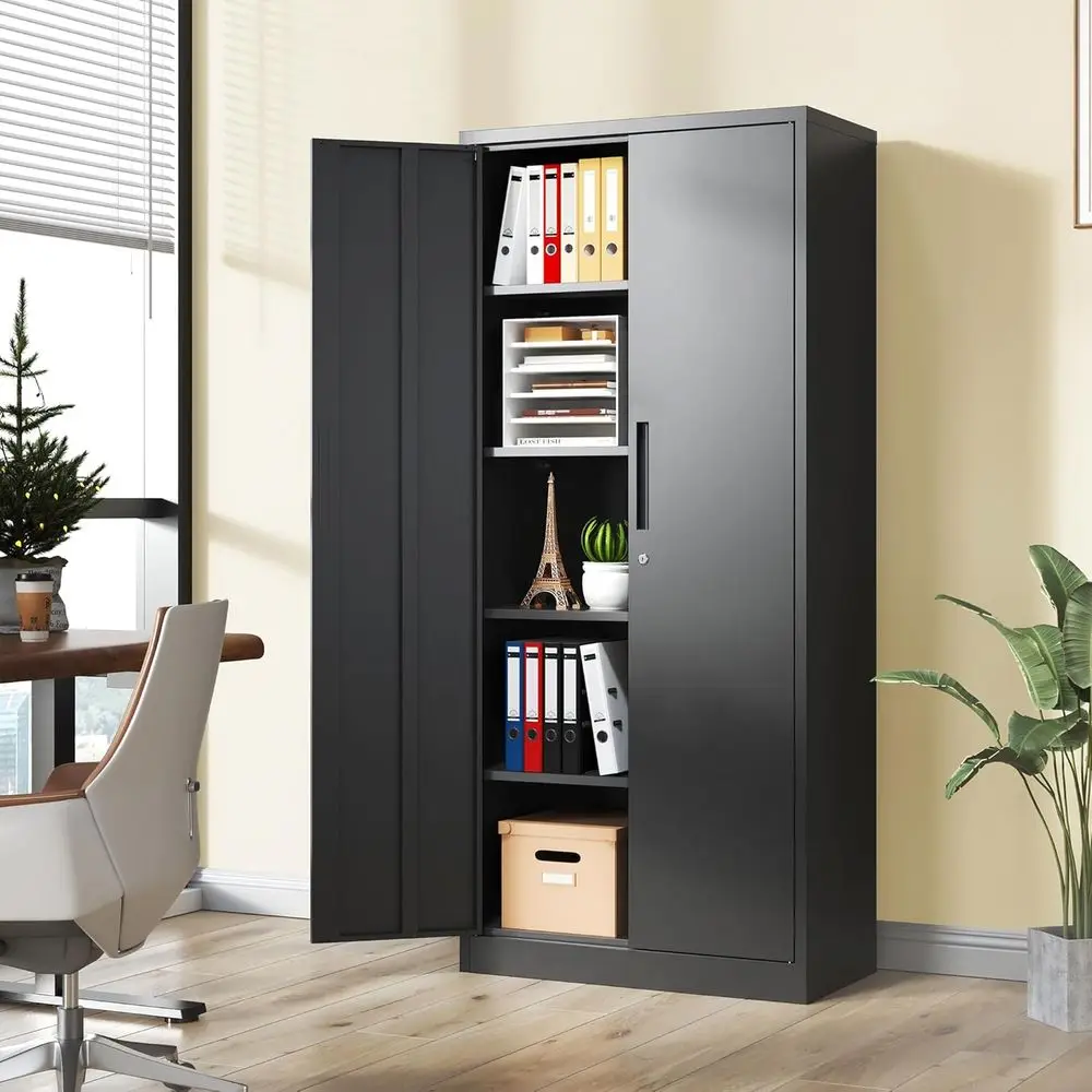 

72 Tall Garage Storage Cabinet with 2 Doors and 4 Adjustable Shelves - Lockable Metal Cabinet for Home, Office, and Workshop