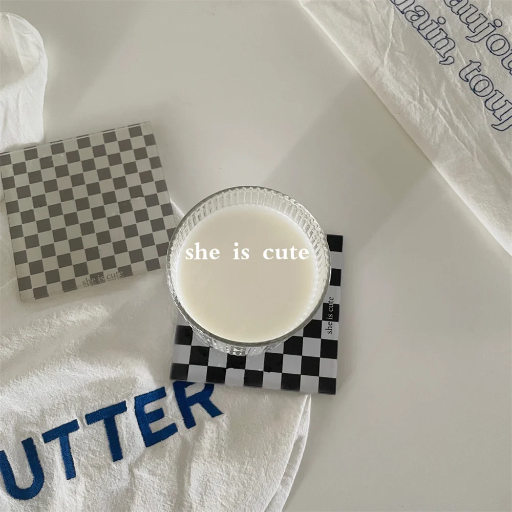 Simple Checkerboard Placemat Restaurant Dessert Tray Coffee Shop Decoration Acrylic Square Round Coaster Nordic Decoration