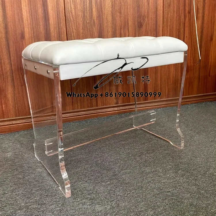 

Crystal Acrylic Piano Bench With Leather Seat Cushion