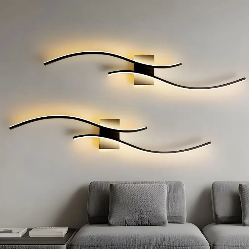 

Strip LED Wall Light Interior Lighting For Bedside Bedroom Living Room Kitchen Staircase AC85-265V Black Metal Aisle Wall Lamps