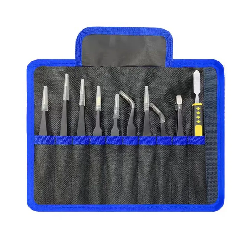 Stainless Steel Precision Antistatic Electrostatic Tweezers Set Maintenance Tools Professional Electronic Tweezers 10pcs