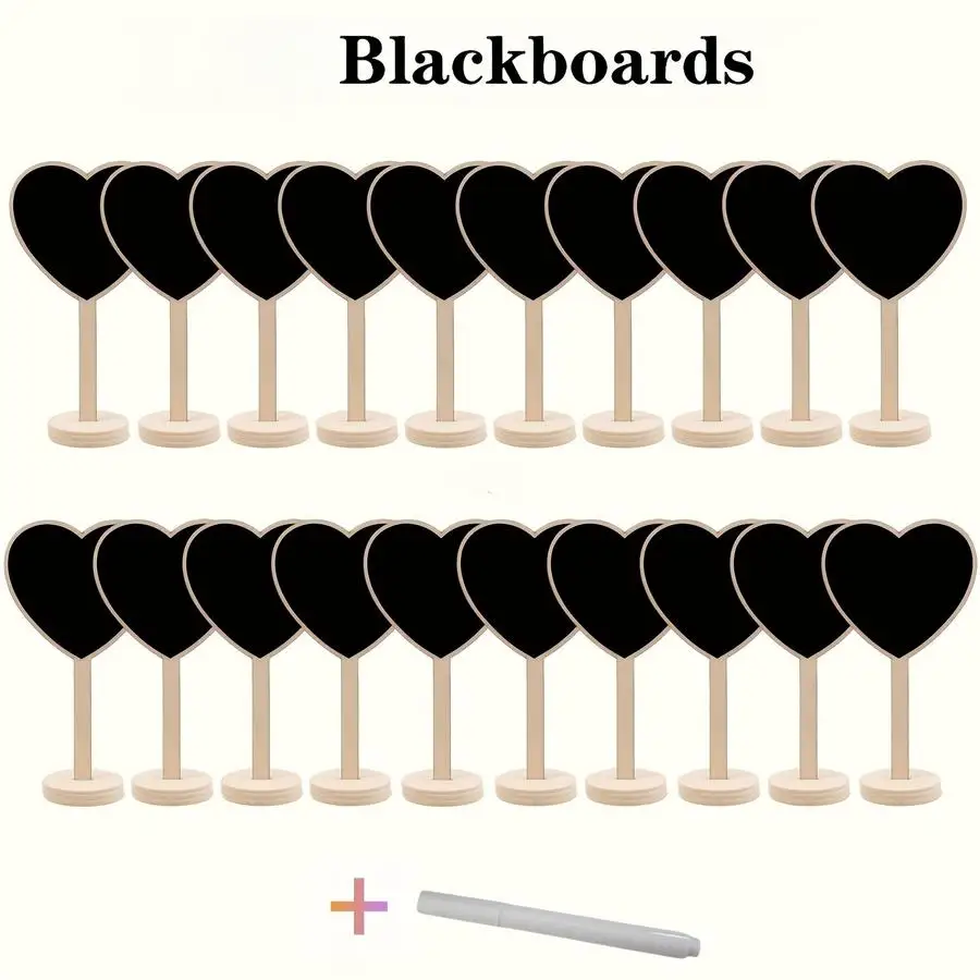 1/5/10/20/50/100pcs - Small Heart-Shaped Blackboards, White Marker Per Piece, Upright Small Blackboards with Round Base, Message
