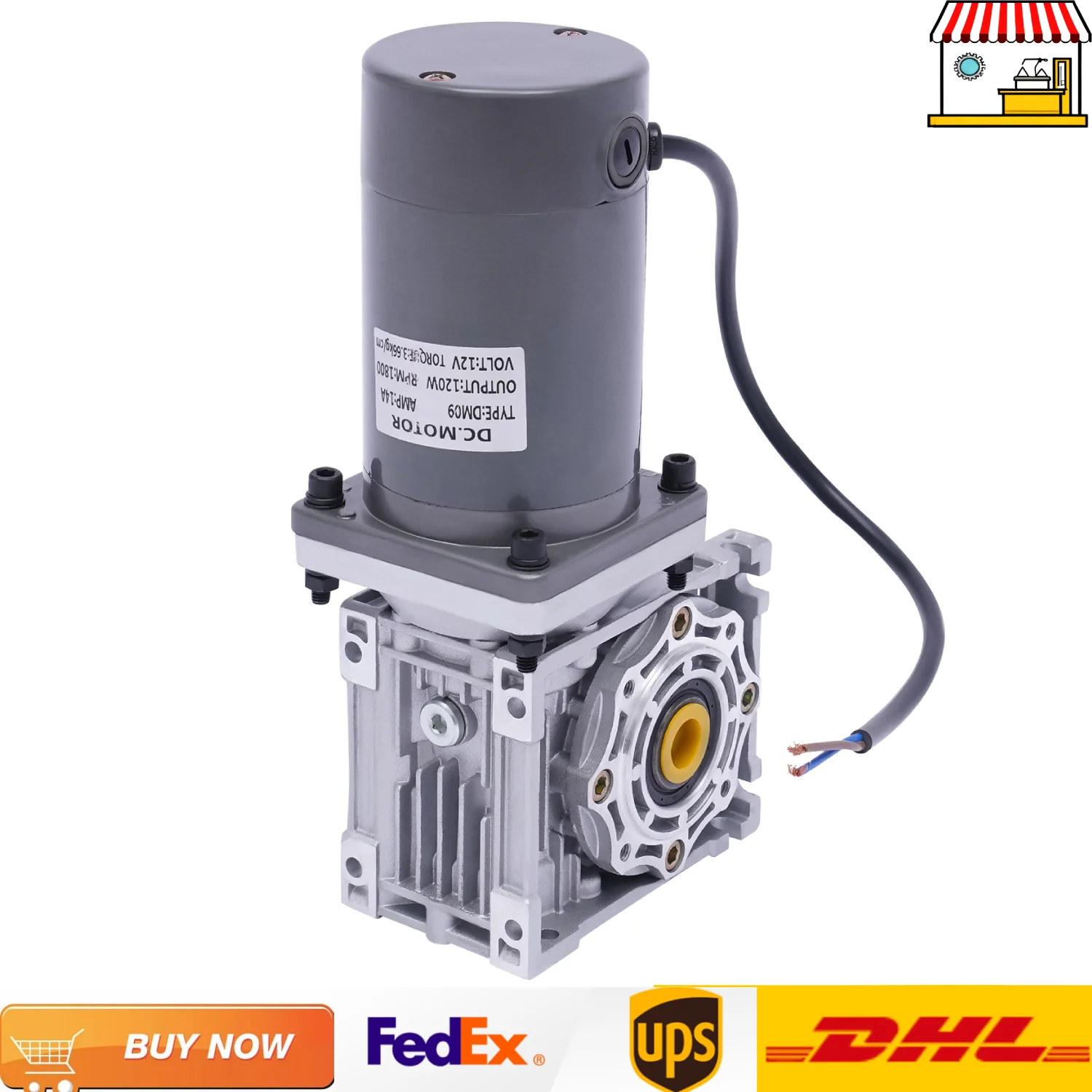 RV40 DC12V Worm Geared Motor| 120W 50K Mechanical Equipment Gear Motor