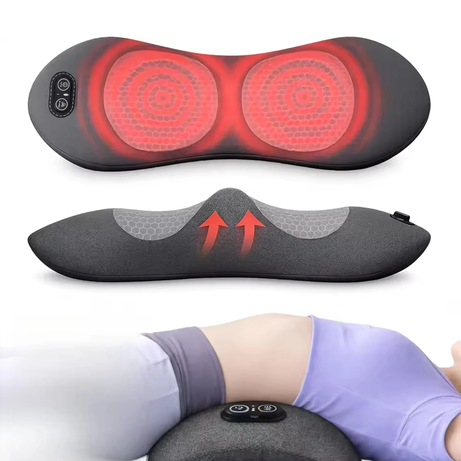 3-in-1 Back Massager Heat Vibration for Back Pain Relief Herniated Disc Stretch Support Traction Lower Back Massage Pillow