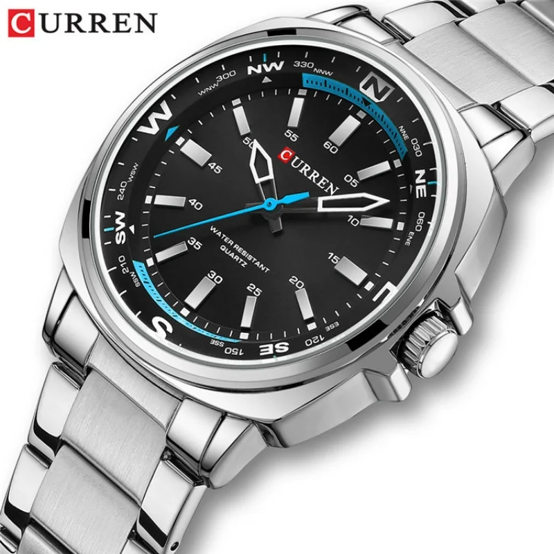 CURREN 8455 Casual Men's Quartz Watch Brand Sports Fashion Waterproof Stainless Steel Strap Creative Male Clock Business Watches