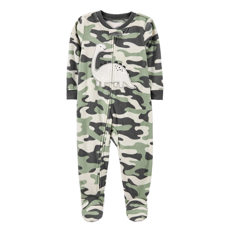 0-12M Baby Fleece Warm Pajamas Winter Jumpsuit Coverall Toddler New Born Boys Clothing Girls Rompers Dinosaur Football Romper