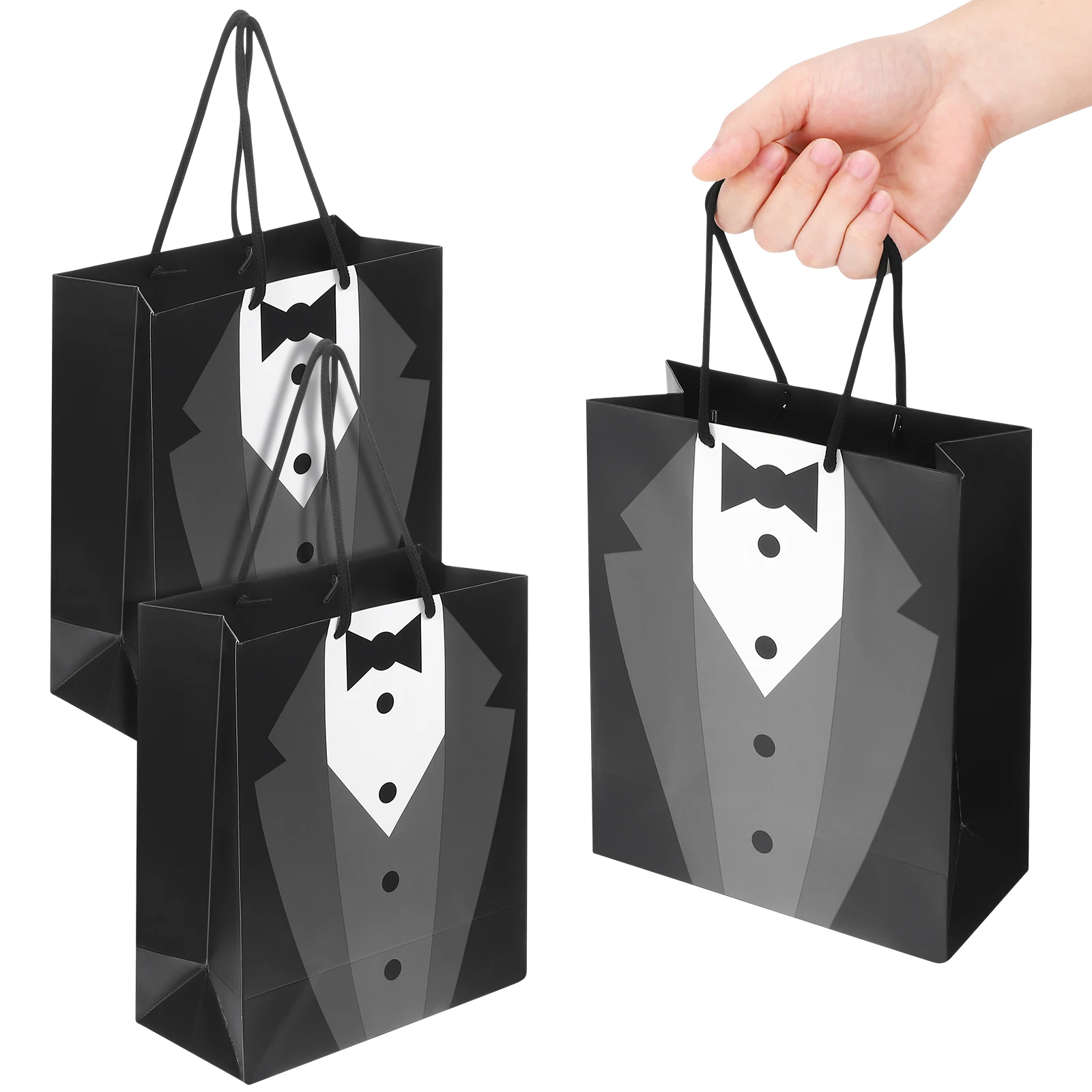 

Dress Tote Bag Paper Candy Bags Black with Handles Shopping Creative Bridegroom Tuxedo Retail Gift for Card Favor Wrapping