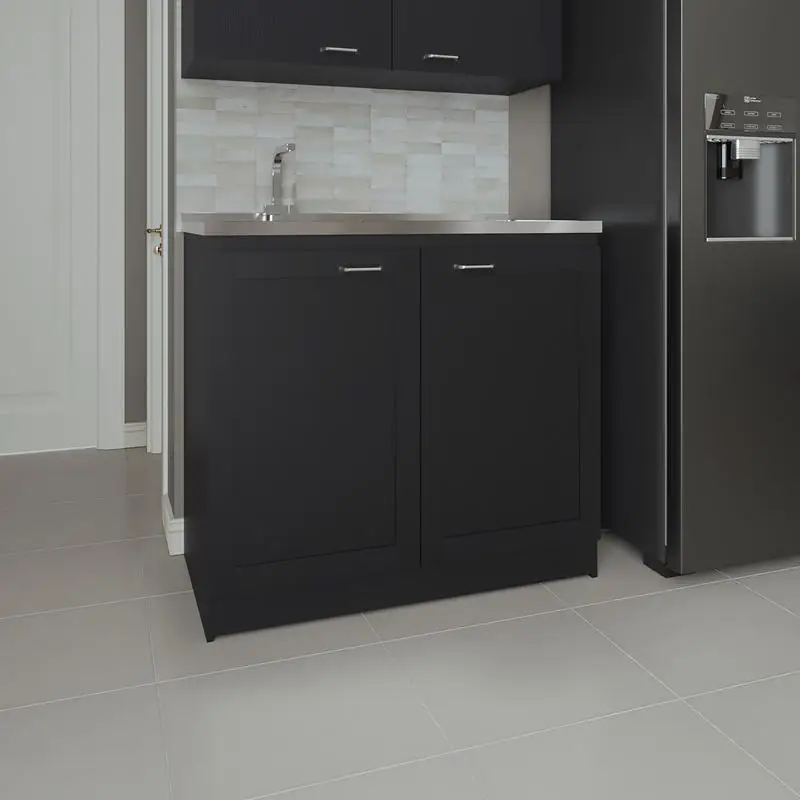 

36" Utility Sink Cab, 2 Doors, 2 Shelves, Black Wenge - Kitchen Storage Solution