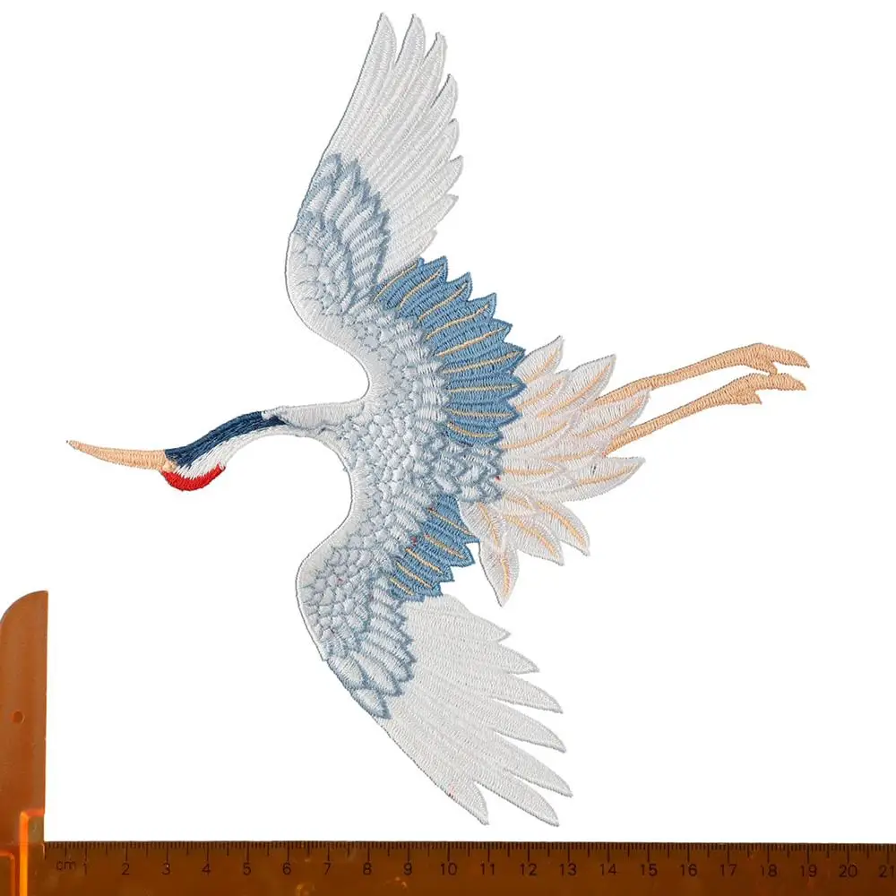 2pcs 6.7x3.2inch Red Crowned Crane Birds Sew on Large Blue One Pair Patches Clothes Embroidered Applique for Clothing Jackets