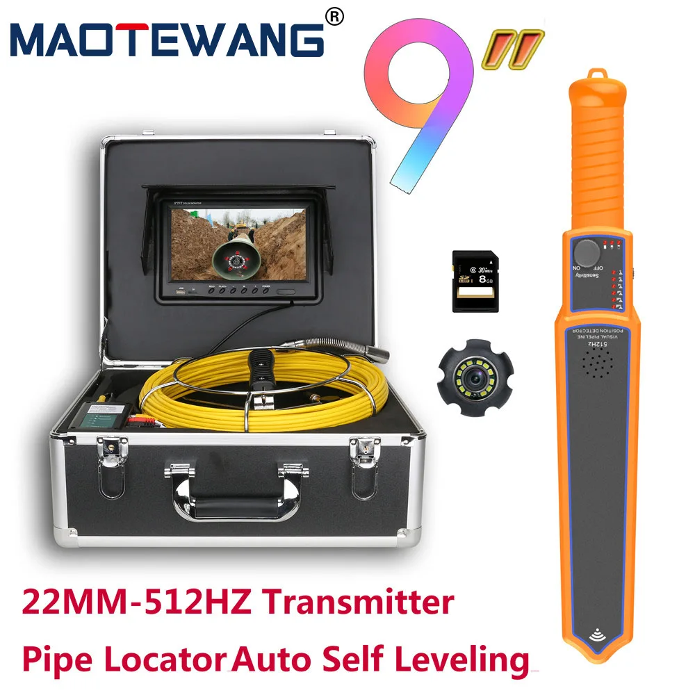 

9" DVR Sewer Pipe Inspection Video Camera with Auto Self Leveling 512HZ Pipe Locator HD 1000TVL Industrial Endoscope System IP68