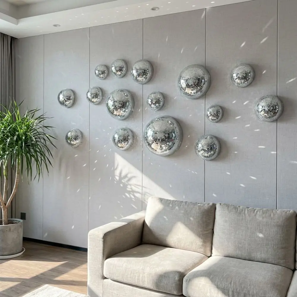 5Pcs Metallic Disco Ball Half Wall Decor Glittery Light-refracting Dome-shaped Disco Wall Decor Semicircle Half-sphere Shape