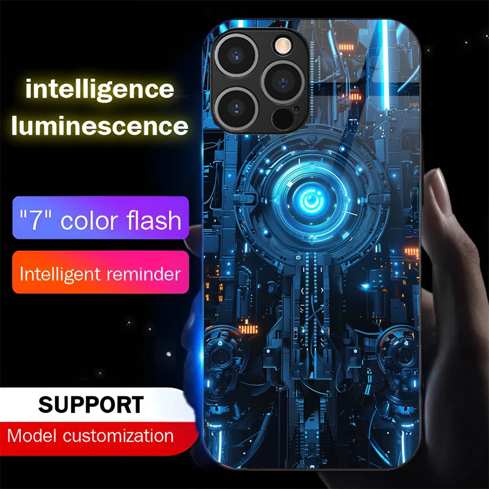 

Machinery Wheel LED Calling Light Flash Phone Case Smart Luminous Cover For iPhone Air 17 16 E 15 14 13 12 11 Pro Max Plus