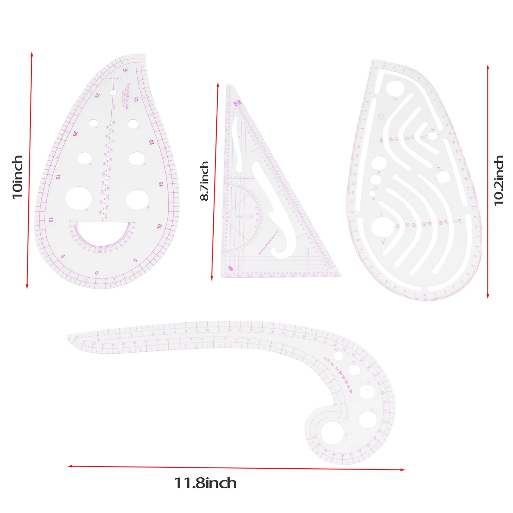 NEW HOT In Stock-Sewing Ruler Set (4 Pcs) - Metric Ruler Set French Curve Pattern Grading Ruler Dressmaking Drawing Drafting Mea