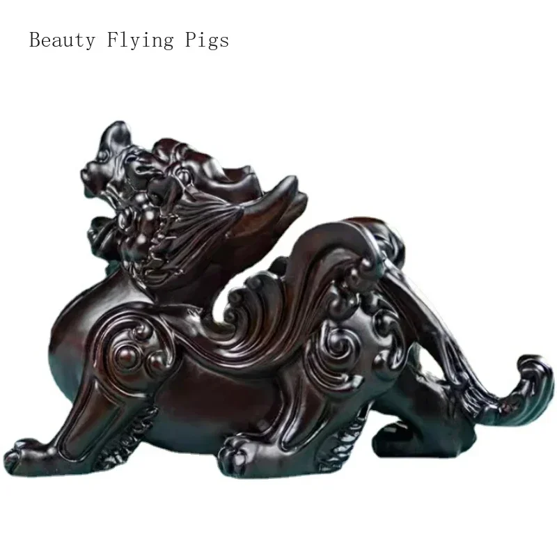 

1PCS Feng Shui Pixiu Wooden Decor Statue Chinese Home Decoration Pi Yao Wealth Sculpture Attract Money and Good Luck Figurine