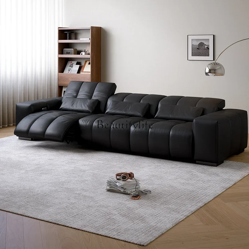 

l*Electric sofa black retro style leather first layer