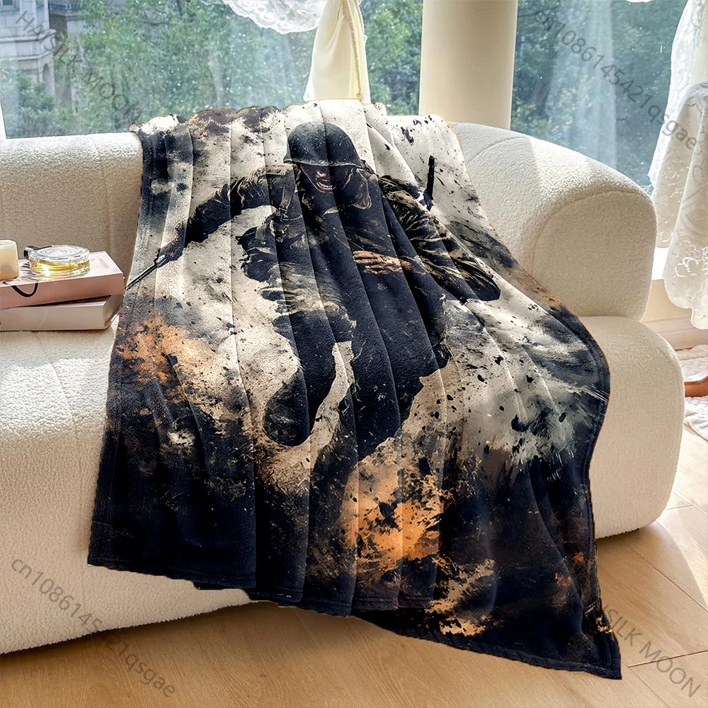 Charging soldier amid explosions Print Adult Children Warm Blankets Home Travel Car Soft Comfortable Suitable for all seasons