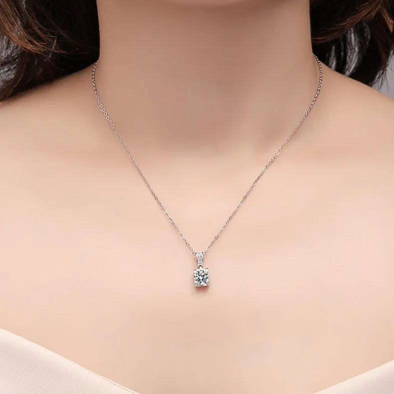 Luxury Moissanite Necklace Length 40-45CM 0.5-2 Carat Blue Green Yellow Pink Red Cyan Diamond Pendant For Women S925 Silver