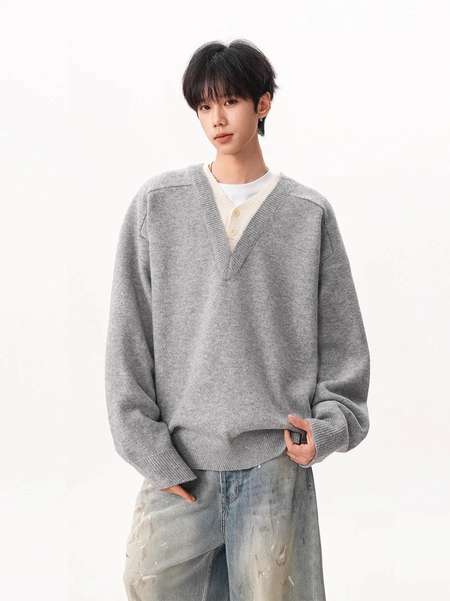 

Loose Long Sve V-Ne Knitted Sweater Men's New Sle Autumn Winter Lazy Sle Cleanfit Jaet Retro Windbreaker Coat