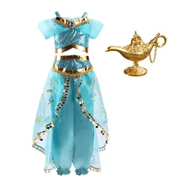 Girls Jasmine Costume Arabian Princess Dress Kids Birthday Party Christmas Fancy Dress Baby Jasmine Cosplay Clothes 3-10 Years