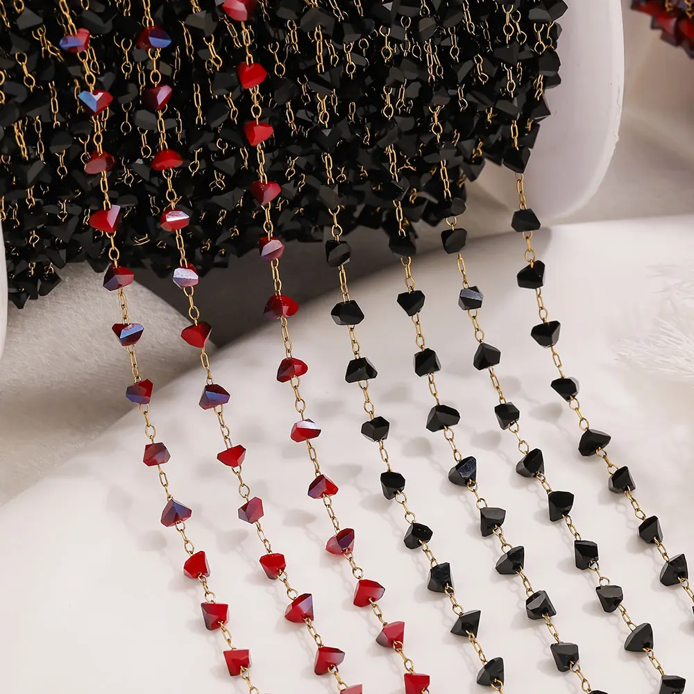 

1-Meter Bohemian Natural Stone Stainless Steel Chains for Bracelets Necklaces Jewelry Chain DIY Triangular Stone Chains Findings
