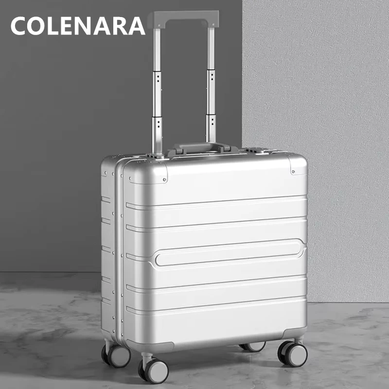 COLENARA Valigia di alta qualità Tutta in lega di alluminio e magnesio Scatola d'imbarco Trolley piccolo da 18 pollici Bagagli da lavoro da uomo