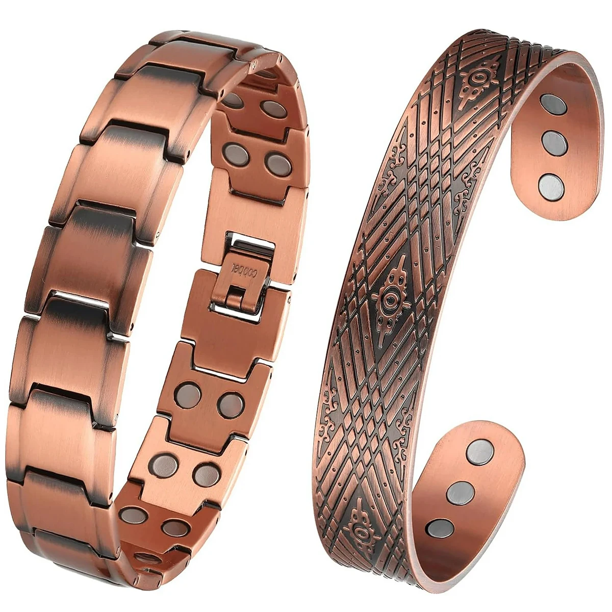 Wollet Copper Bracelet for Men, 99.9% Pure Copper Magnetic Bangle with Magnet,Adjustable Jewelry Gift Bracelets Set of 2