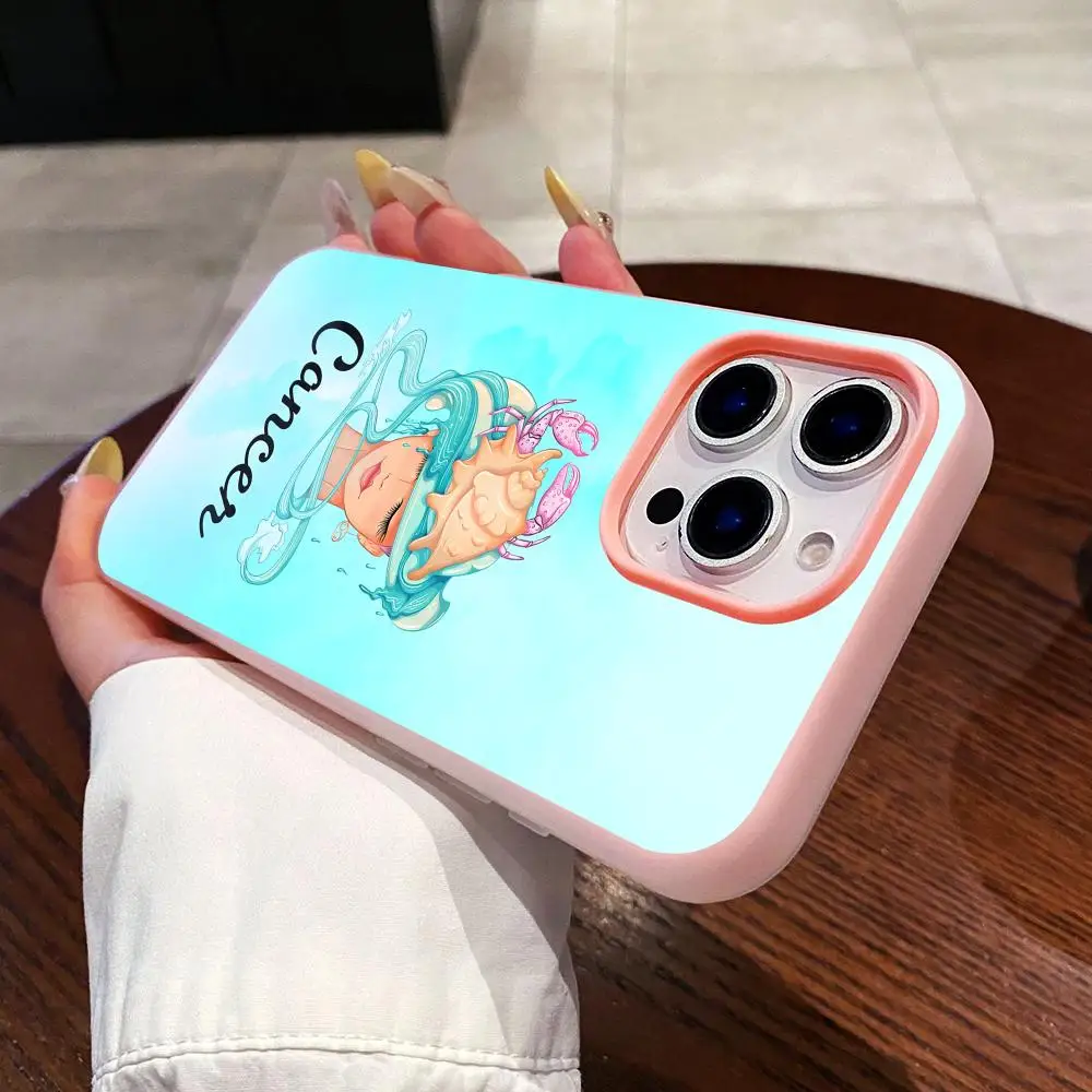 

Zodiac Sign Cancer Phone Case for iPhone 17 16 15 14 13 12 11 Air Pro Max Plus Jelly Double layer Pink Cover