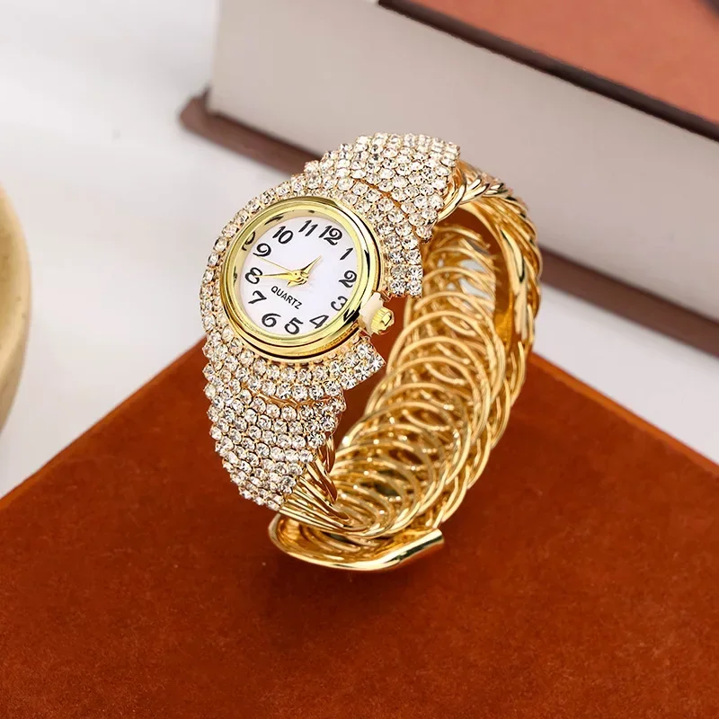 2024 NEW Glamorous Women Girls Crystal Bangle Bracelet Watch - Round Analog Quartz Dial, Timeless Elegance for Any Occasion