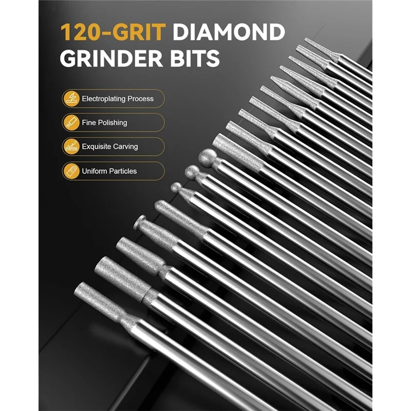 A7THK-25Pcs Diamond Grinder Bit And Cutting Wheel Set For Dremel, Grinding Burr Drill Bit With 1/8 Inch Shank,Cutting Wheel