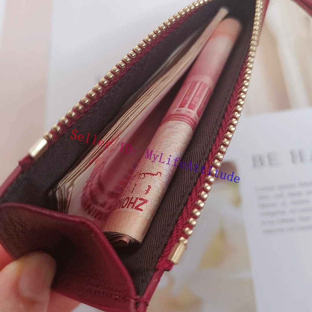 Solid Color Lambskin Zippy Card Holder Coin Purse Compact Wallet Intertexture Weaved Leather