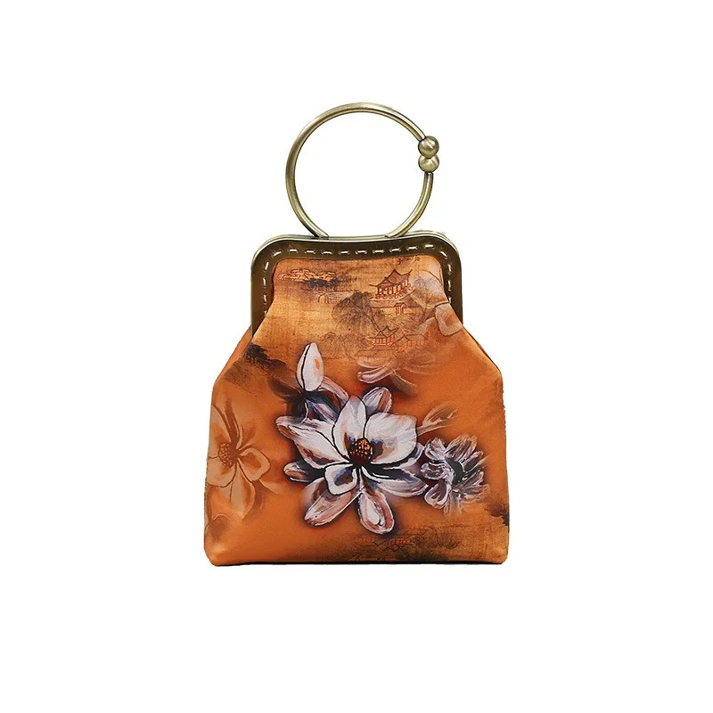 

2025 New Ladies Mobile Phone Bag Fashion Pearl Chain Embroidery Gold Mouth Printed Distinctive Shoulder Handbag