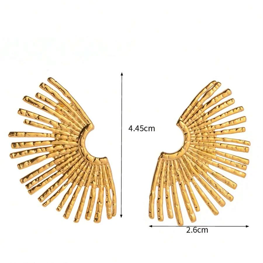 Women\'s Vintage Fan Leaf Shape Earrings Stud Temperament Gold Color Big Earrings Personality Simple Party Jewelry Gift
