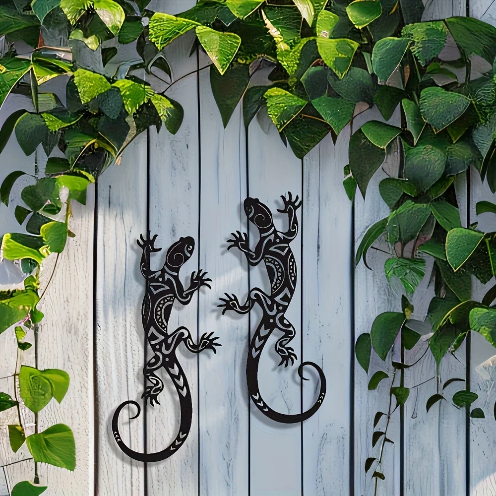 2-teilige Wanddekorationen aus Eisen in Gecko-Form, geeignet für die Dekoration von Haus, Garten und Innenhof, zur Verschönerung von Türrahmen und zur Gestaltung des Wohnraums. – Detail 6