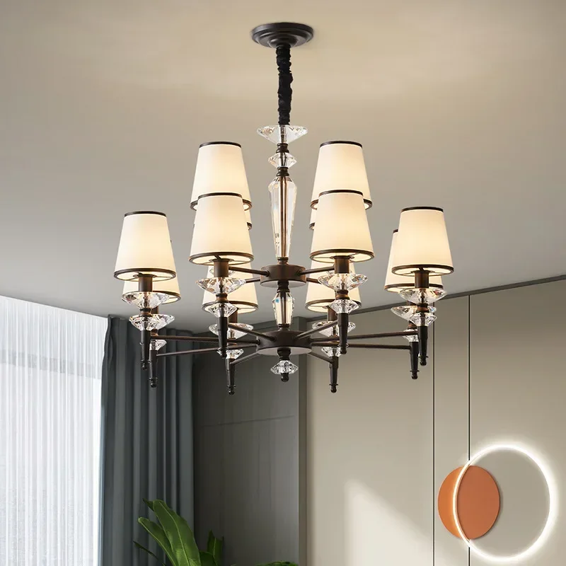 

American chandelier crystal living room dining room fabric chandelier bedroom crystal household pendant lights