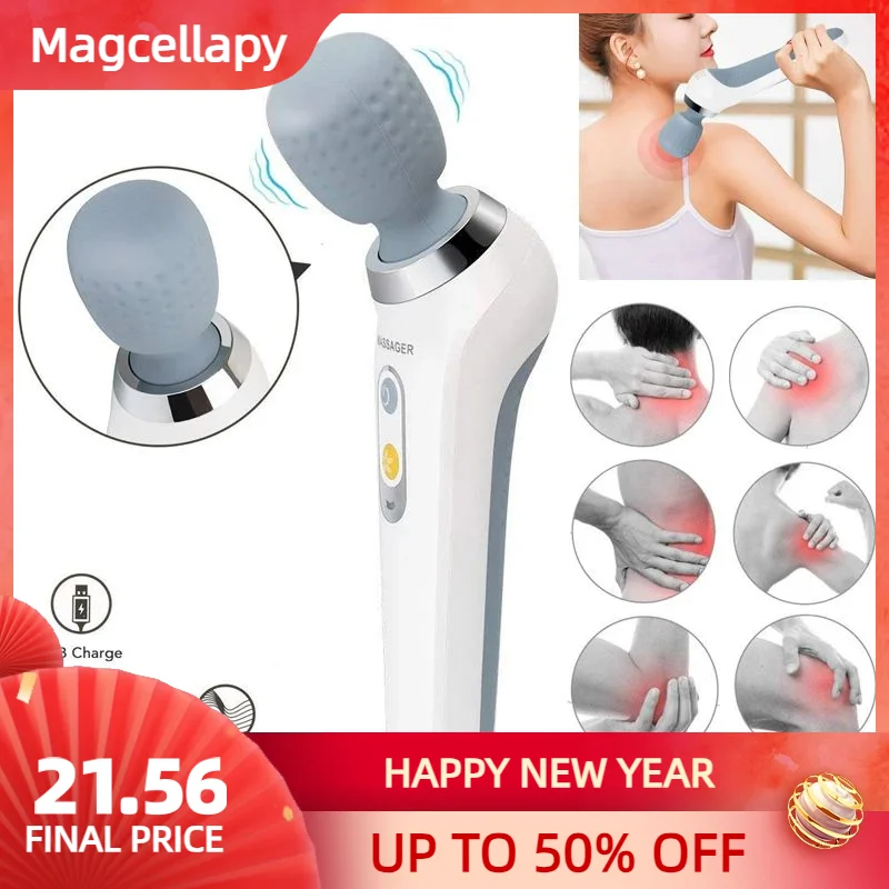 Electric Handheld Massager Cordless Rechargeable Wand Massager for Muscle, Back, Neck, Shoulder, Full Body Pain Relief