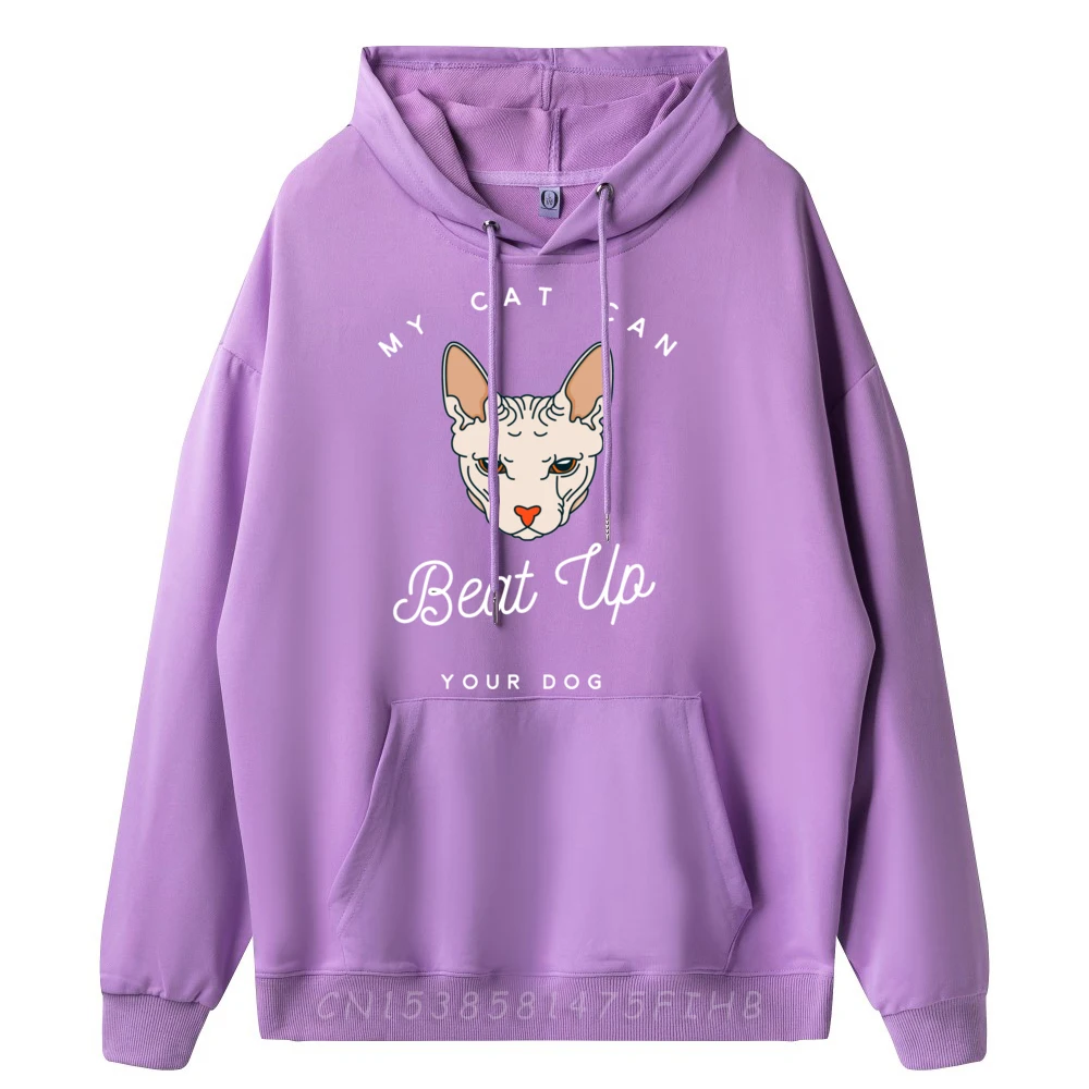 My Cat Can Beat Up Your Dog Sphynx Funny Graphic Sweatshirts Anime Pullover Hoodies Easter Sunday