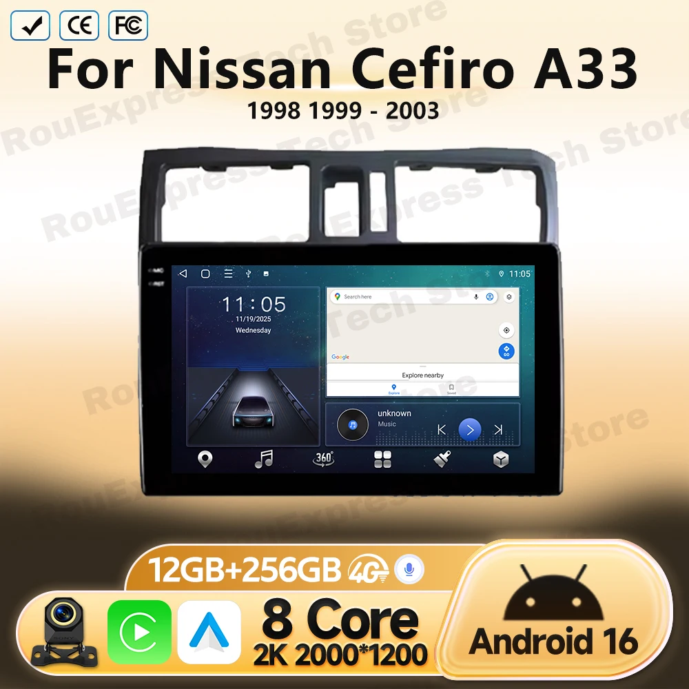 Wireless Android Auto For Nissan Cefiro A33 1998 1999 - 2003 Navigation Car GPS Multimedia Video Player Radio Head Unit No 2 Din