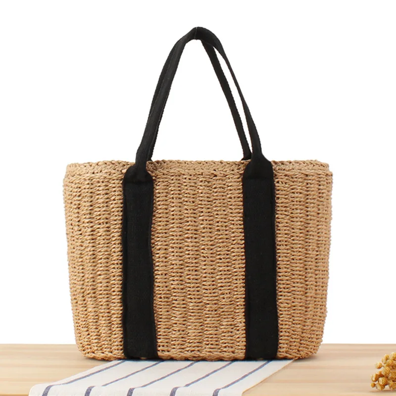 Large Woven Tote Bags for Women Paper Rope Handbags Bohemian Straw Shoulder Bag Travel Beach Basket Bag 2024 Shopper Clutch New