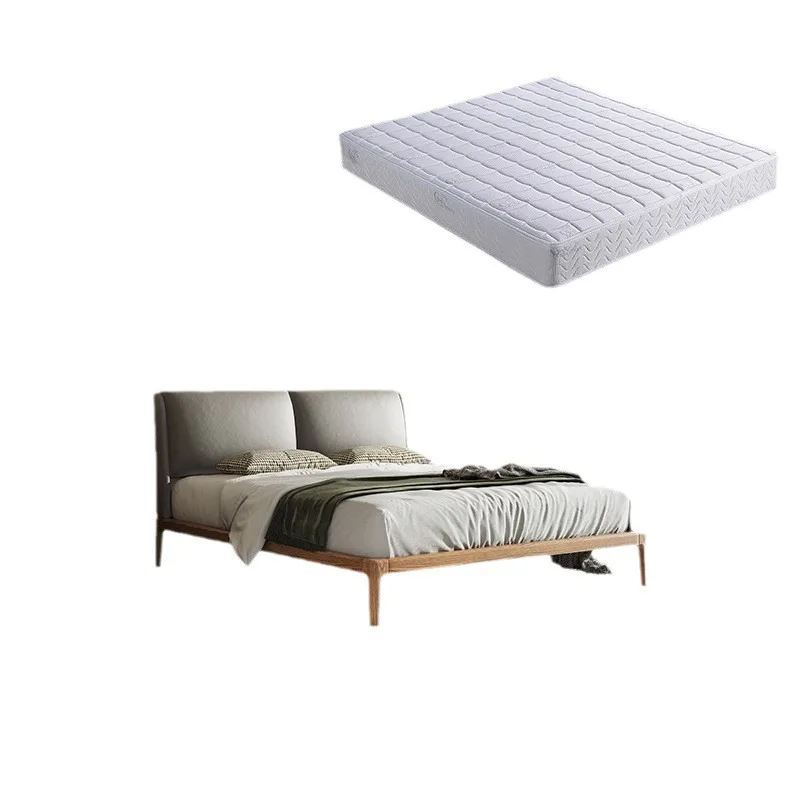 Solid wood leather bed simple modern ash wood 1.8M master bedroom soft bag double wedding bed space saving flush edge bed