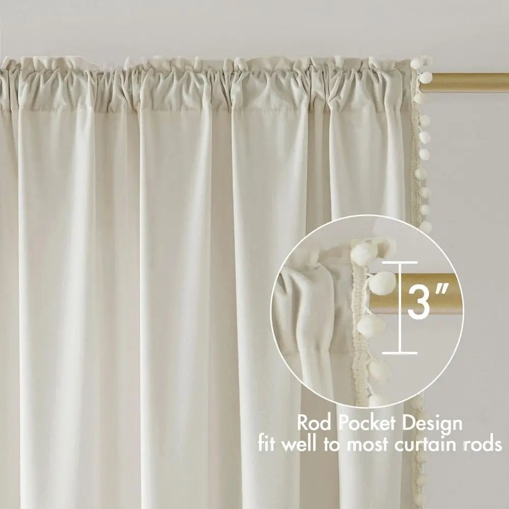 Rideaux en velours blanc crème 84 ivoire avec poche pour tringle, isolation thermique et occultant pour chambre/salon, lot de 2