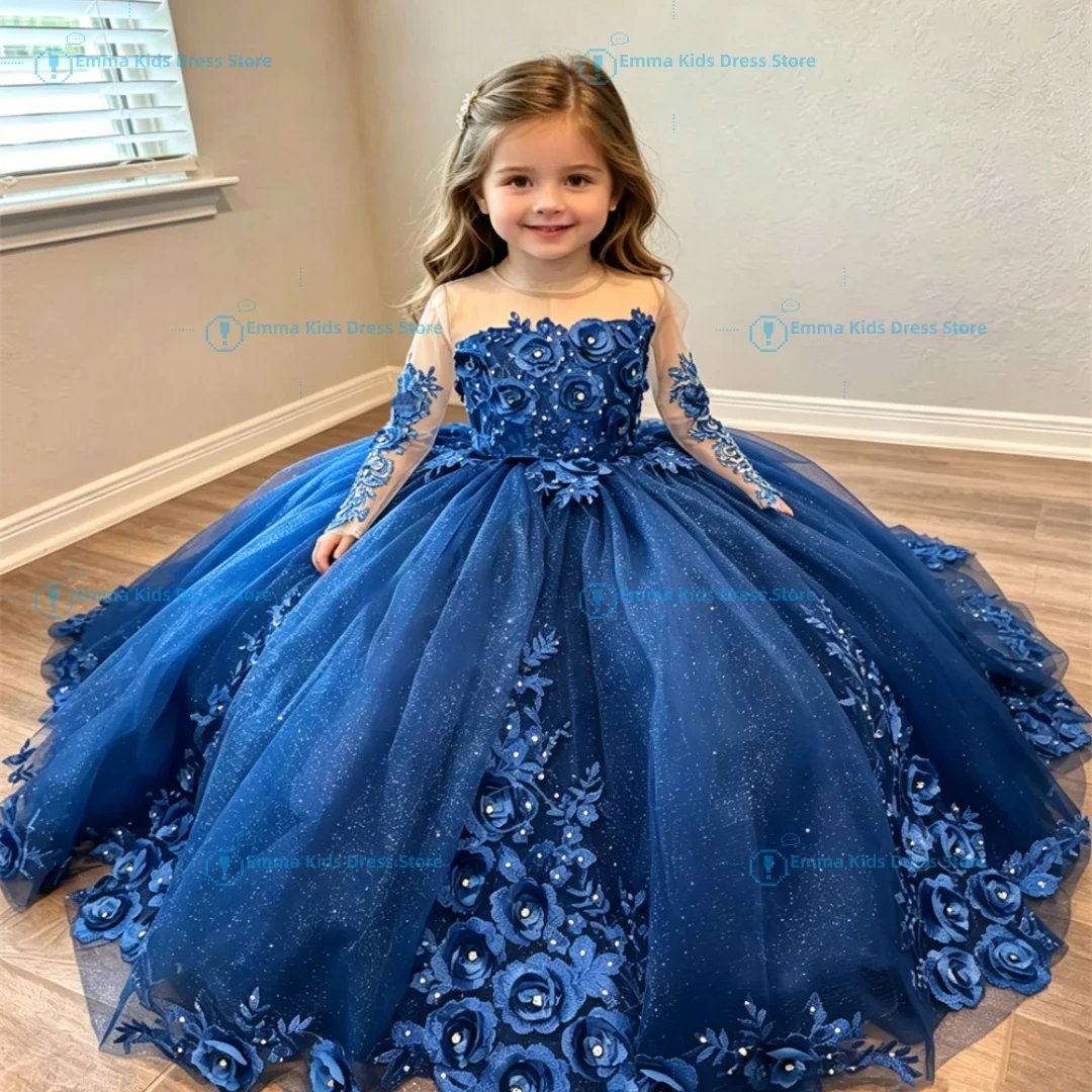 Custom Vintage Girl's First Communion DressPeter Pan Collar High-Waist  Flower Girl Dresswith Princess WeddingSleeves Party Dr