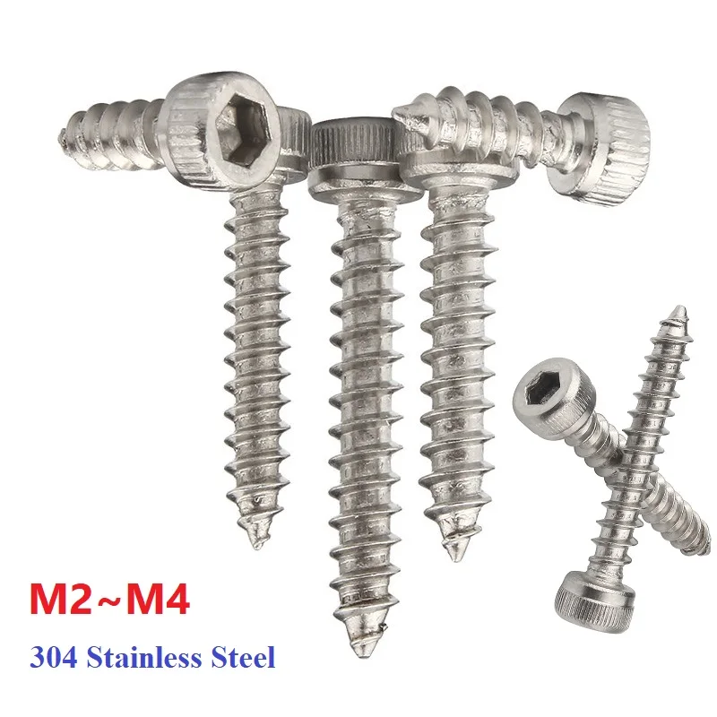 Hexagon Hex Socket Cap Head Self Tapping Screw 304 Stainless Steel Knurled Head Screw M2 M2.5 M3 M3.5 M4